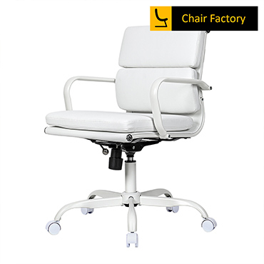 James Soft Pad mid Back conference room black Leather Chair with white frame